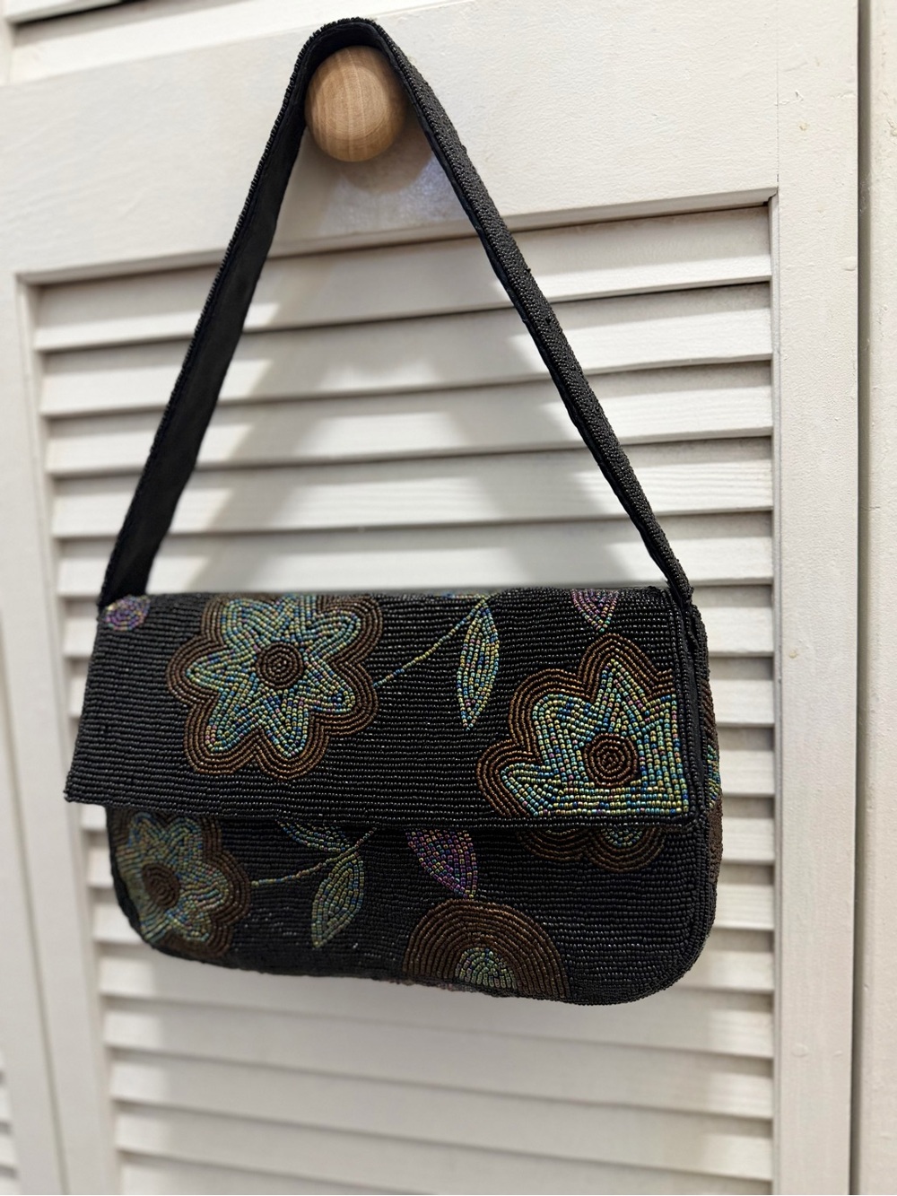 Vintage Another Y&S Original Micro-Beaded Floral Shoulder Bag 90s Y2K - Picture 4 of 16